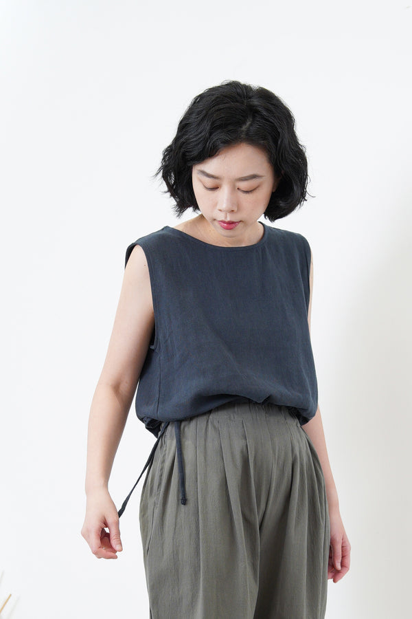Charcoal blue vest in string waist