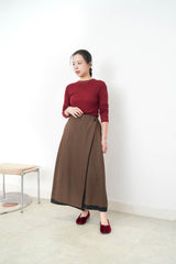 Brown A cut skirt in stripes double layering