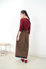 Brown A cut skirt in stripes double layering