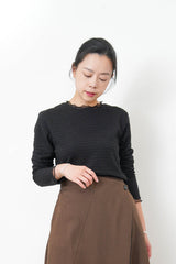 Black texture top w/ sheer trimming
