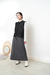 Checked A line maxi skirt in elastic waist