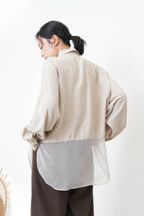 Beige chiffon shirt w/ sheer long hem