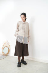 Beige chiffon shirt w/ sheer long hem
