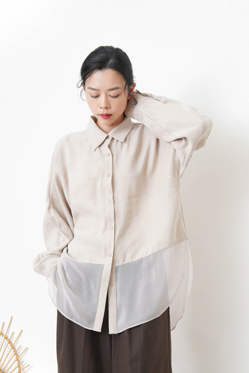 Black chiffon shirt w/ sheer long hem