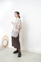 Beige chiffon shirt w/ sheer long hem