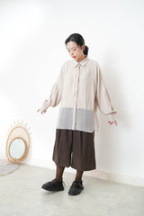 Beige chiffon shirt w/ sheer long hem