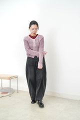 Pink wool yarn cardigan in gradient color
