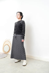 Dark grey velvet top w/ conrast ruffle fringe