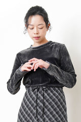 Dark grey velvet top w/ conrast ruffle fringe