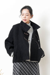 Black 100% wool jacket w/ leather buckles