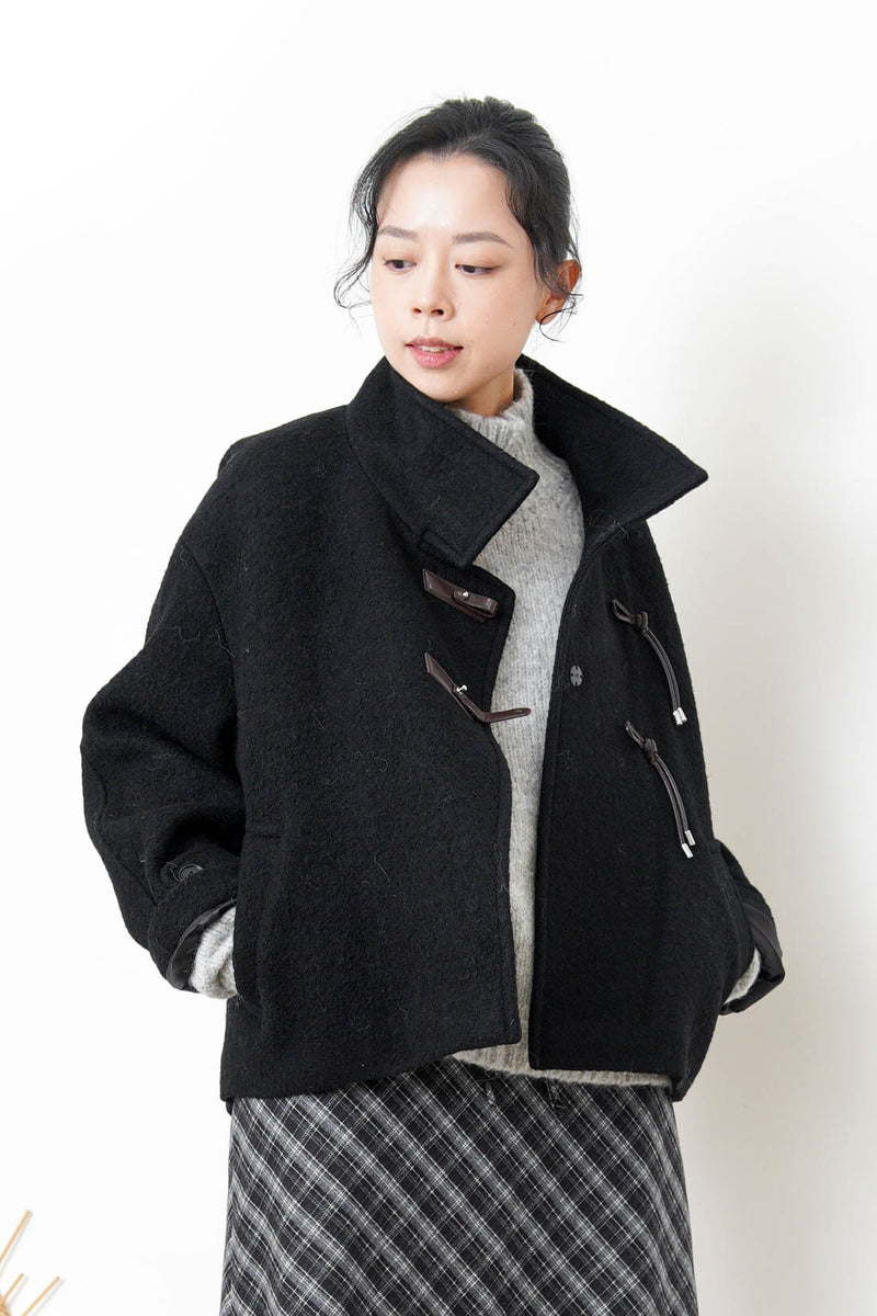 Black 100% wool jacket w/ leather buckles