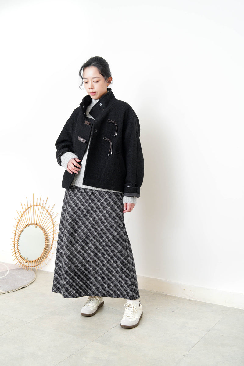 Black 100% wool jacket w/ leather buckles