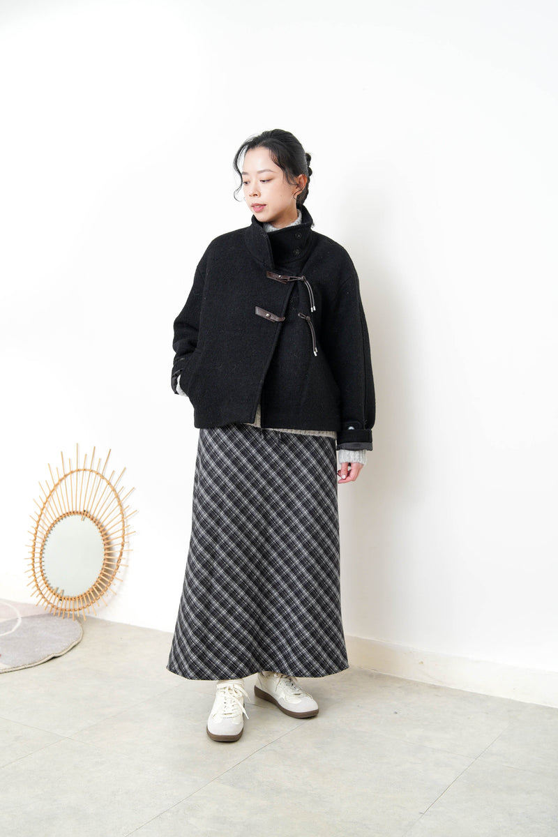 Black 100% wool jacket w/ leather buckles