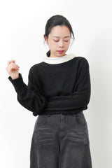 Black sweater w/ silk soft collar