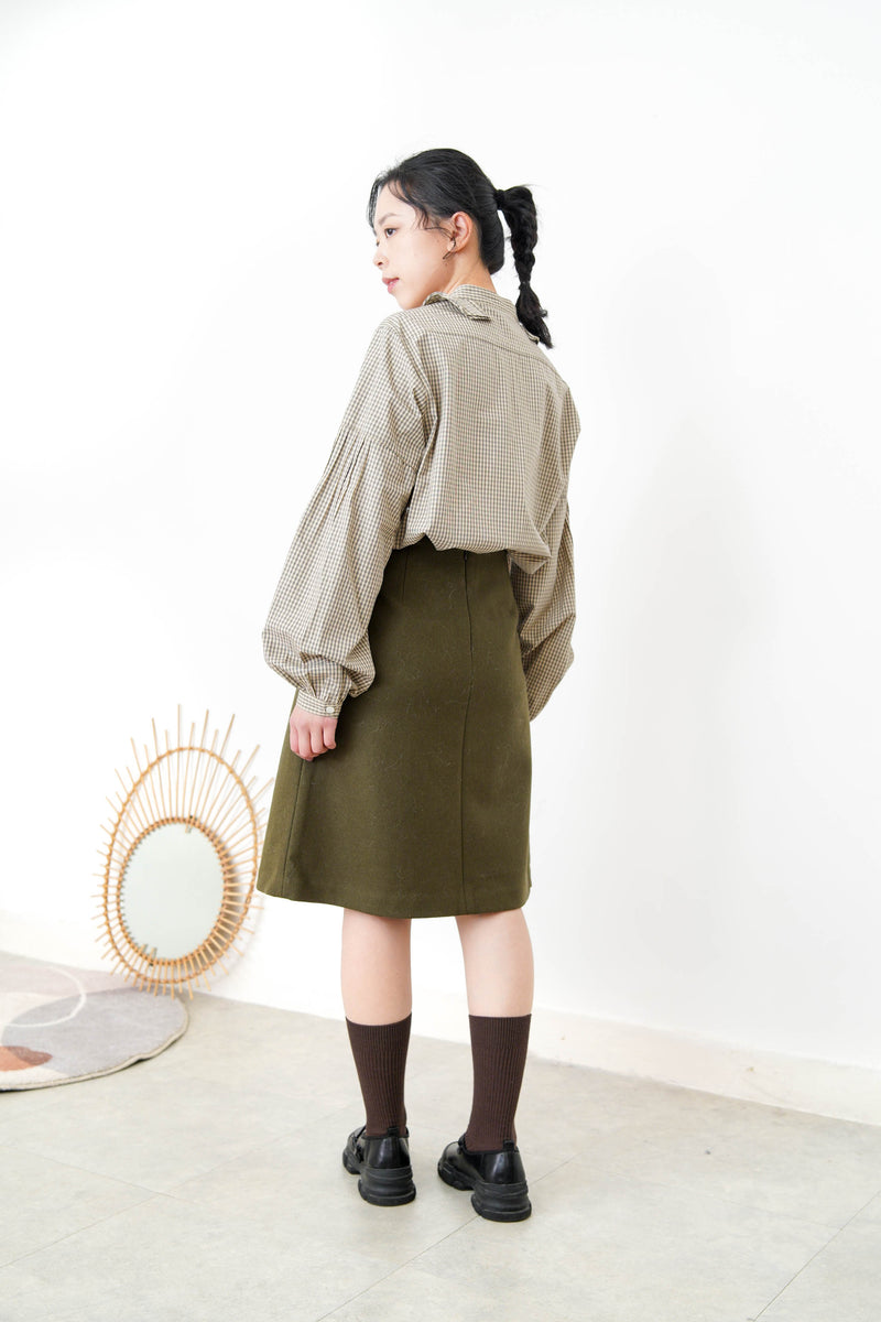 Khaki A line cut wool skirt