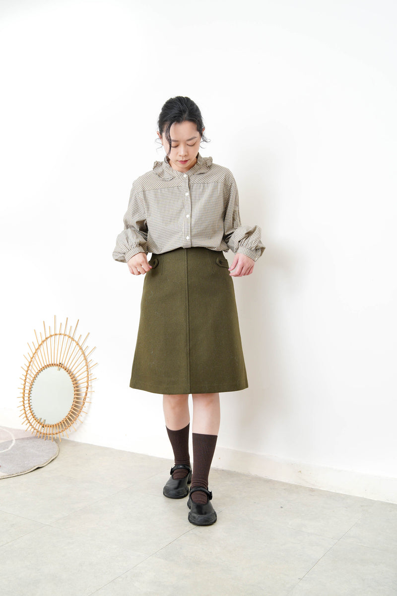 Checked shirt in peplum collar