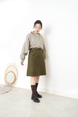 Khaki A line cut wool skirt
