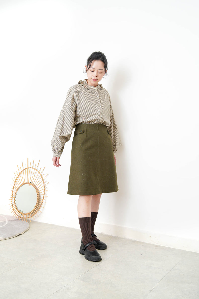 Khaki A line cut wool skirt