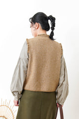Mocha knit vest in ruffle fringe