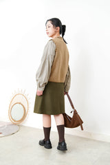 Mocha knit vest in ruffle fringe