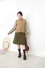 Mocha knit vest in ruffle fringe