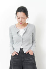 Grey soft cotton crop jacket in lace trimmed