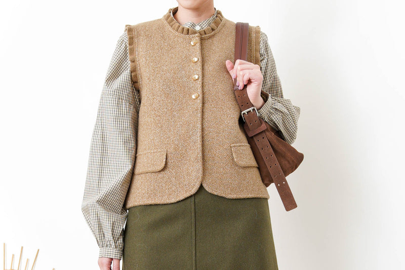 Brown suede leather pillow bag w/ adjustable straps