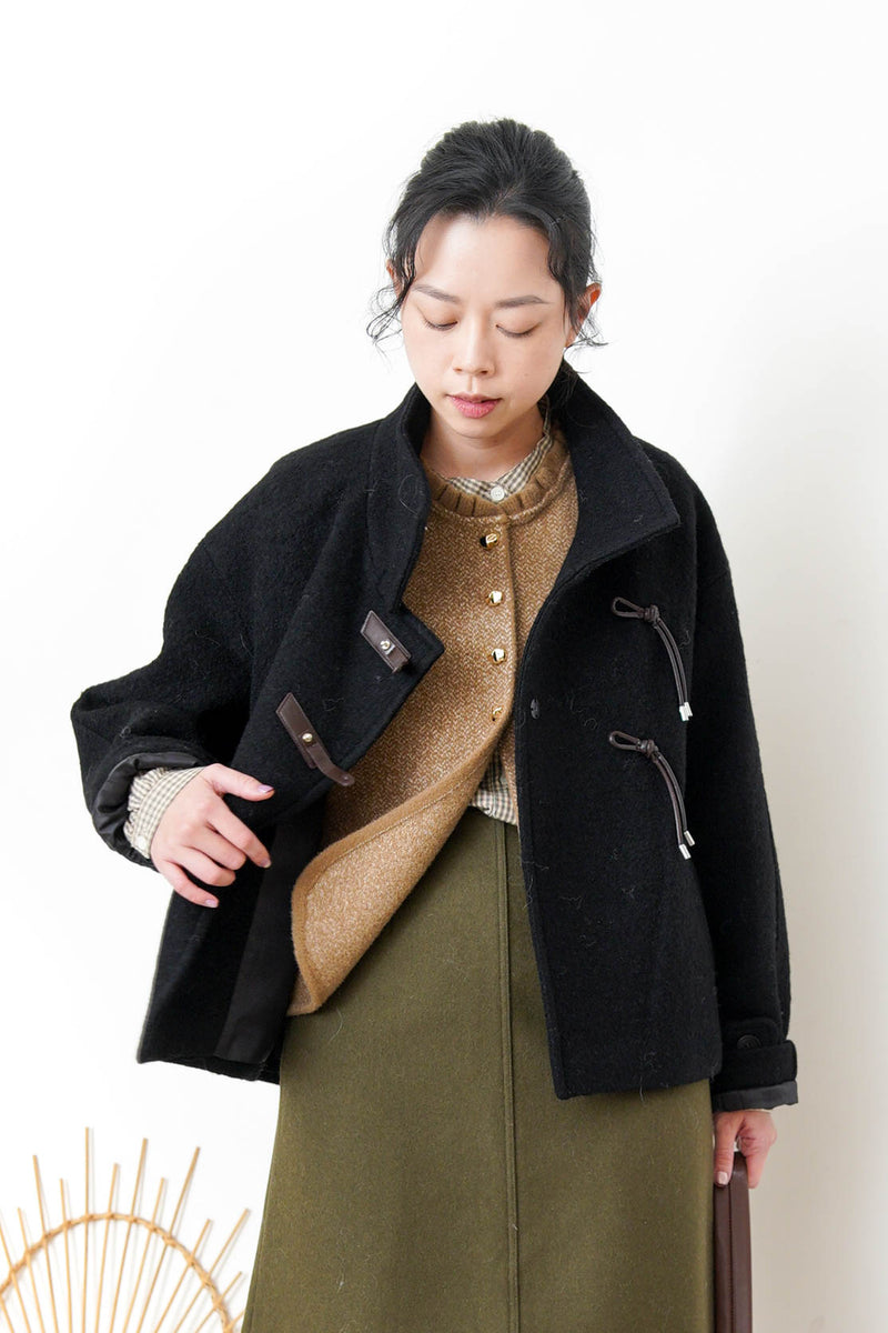 Black 100% wool jacket w/ leather buckles