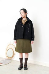 Black 100% wool jacket w/ leather buckles