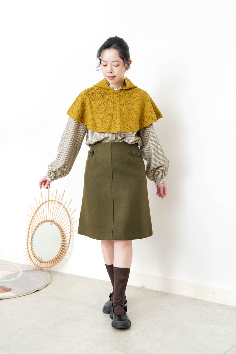 Khaki A line cut wool skirt