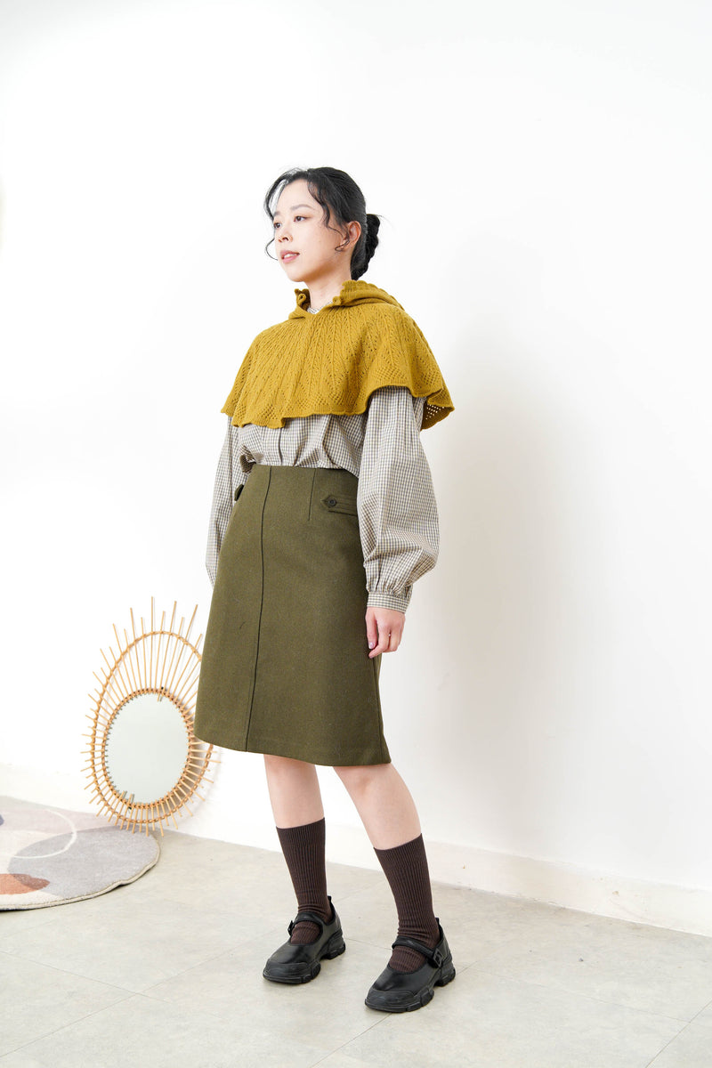 Khaki A line cut wool skirt