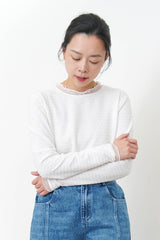 White texture top w/ sheer trimming