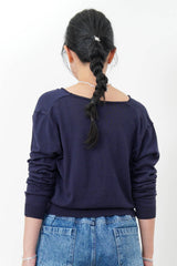 Navy silk soft loose collar top