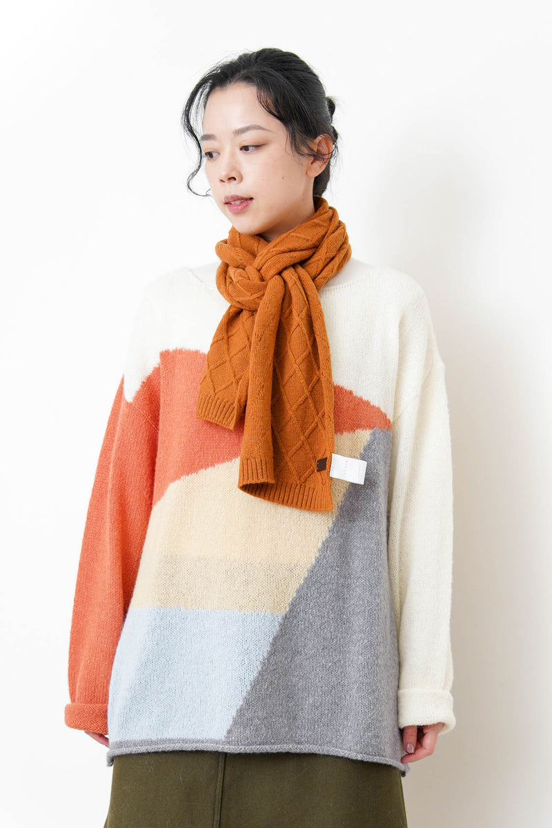 Orange Cashmere wool scarf in diamond shape
