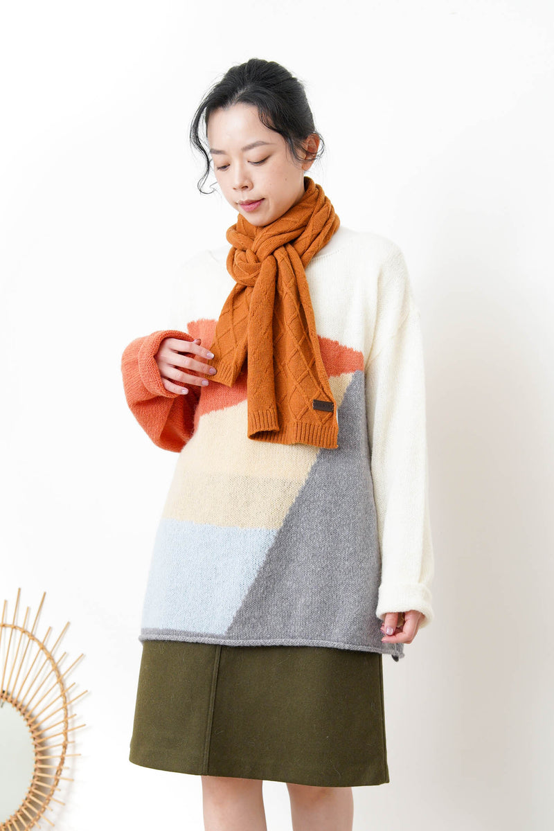 Orange Cashmere wool scarf in diamond shape