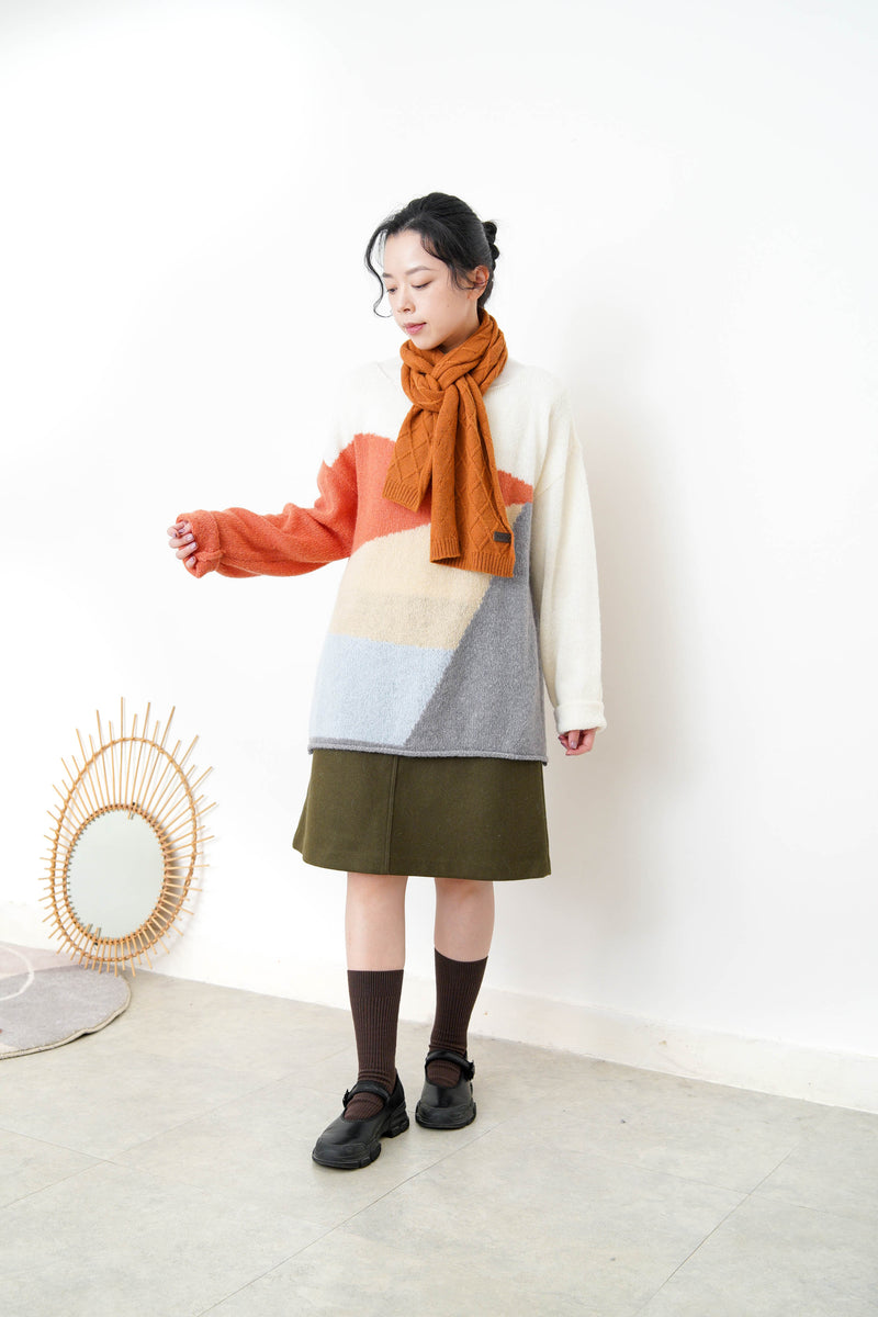 Orange Cashmere wool scarf in diamond shape