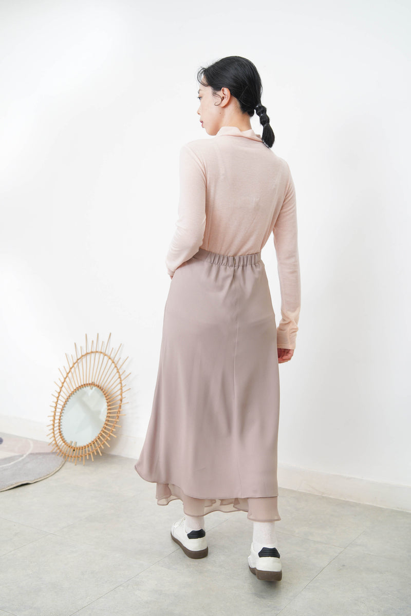 Dusty beige silky mermaid skirt in double layers
