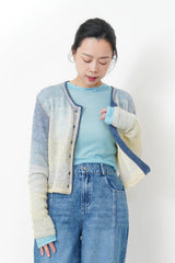 Blue wool yarn cardigan in gradient color