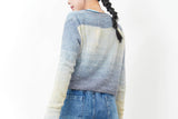 Blue wool yarn cardigan in gradient color
