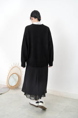 Black embroidery sweater w/ ripped details