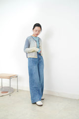 Blue wool yarn cardigan in gradient color