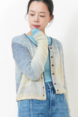 Blue wool yarn cardigan in gradient color