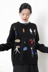Black embroidery sweater w/ ripped details