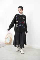 Black embroidery sweater w/ ripped details