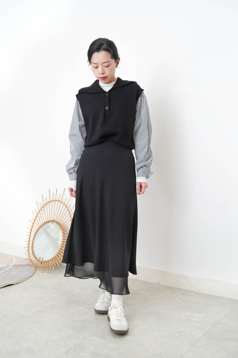 Black silky mermaid skirt in double layers