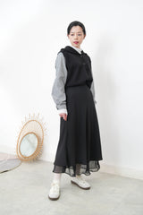 Black silky mermaid skirt in double layers