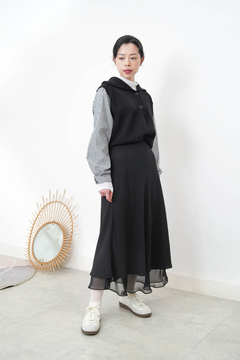Black silky mermaid skirt in double layers