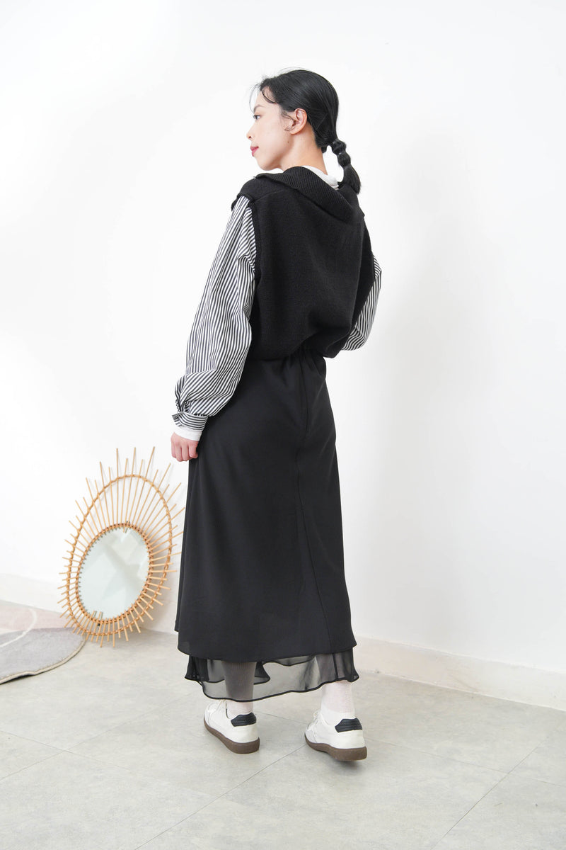 Black silky mermaid skirt in double layers