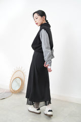 Black silky mermaid skirt in double layers