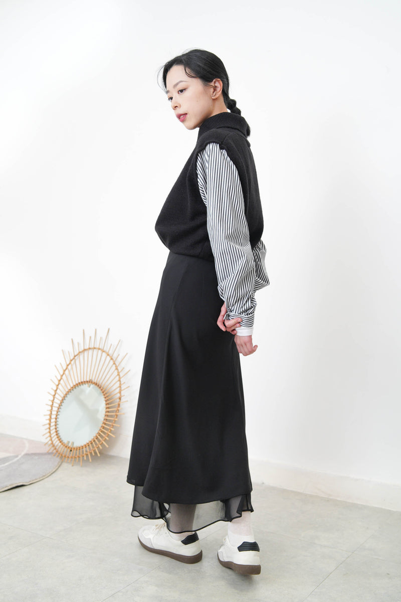Black silky mermaid skirt in double layers